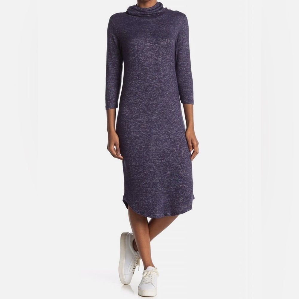 NWT BOBEAU Size S Heather Blue Cowl Neck Midi Dress